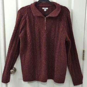 Croft & Barrow CozyChic Cable Quarter-Zip Pullover Burgundy Sweater Size M